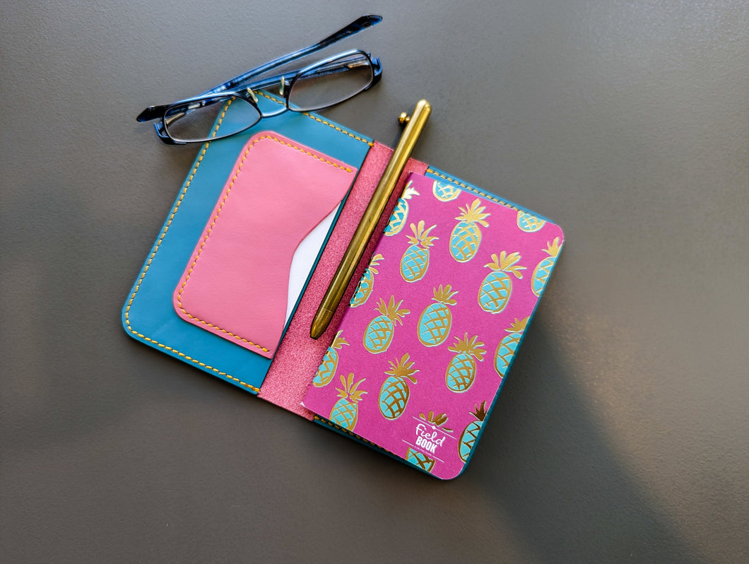 Pink and Turquoise Italian Leather Field Notes Notebook Cover