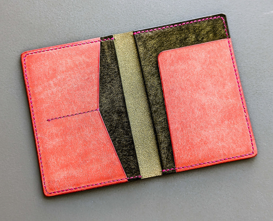 Olive and Pink Badalassi Carlo Italian Leather Passport and Papers Cover