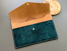 Load image into Gallery viewer, Signature Line: Mediterranean Blue and Natural Hand Sewn Italian Leather Clutch
