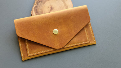 Golden Yellow Hand Sewn Italian Leather Envelope Cash/Card Wallet
