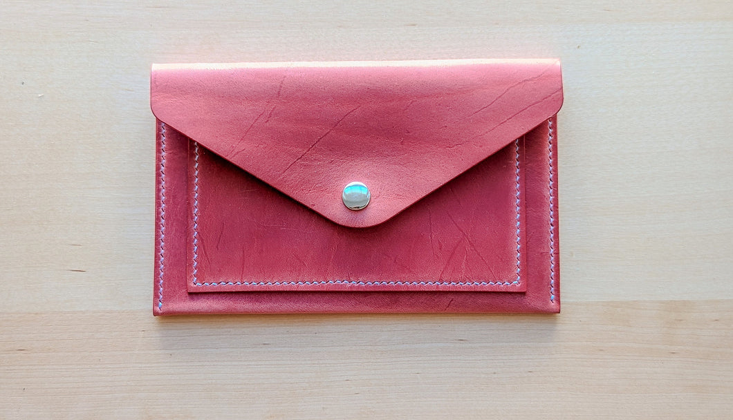 Vintage Pink Hand Sewn Italian Leather Envelope Cash/Card Wallet