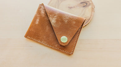 Caramel Italian Leather Asymmetrical Minimalist Snap Wallet