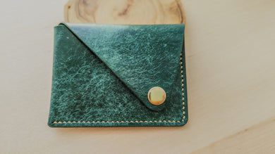 Emerald Green Italian Leather Asymmetrical Minimalist Snap Wallet