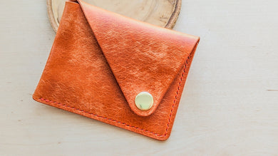 Orange Italian Leather Asymmetrical Minimalist Snap Wallet