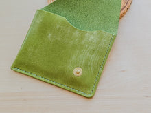 Load image into Gallery viewer, Pistachio Green Italian Leather Asymmetrical Minimalist Snap Wallet
