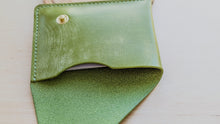 Load image into Gallery viewer, Pistachio Green Italian Leather Asymmetrical Minimalist Snap Wallet
