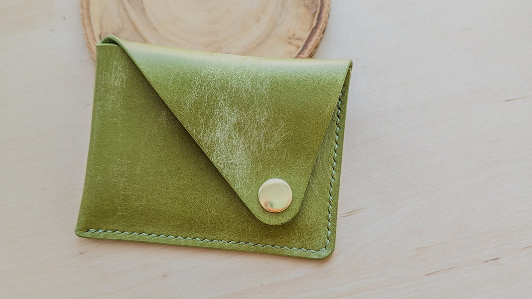 Pistachio Green Italian Leather Asymmetrical Minimalist Snap Wallet