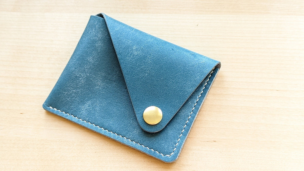 Sky Blue Italian Leather Asymmetrical Minimalist Snap Wallet