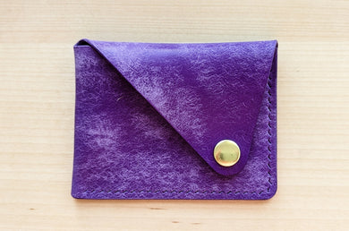 Purple Italian Leather Asymmetrical Minimalist Snap Wallet