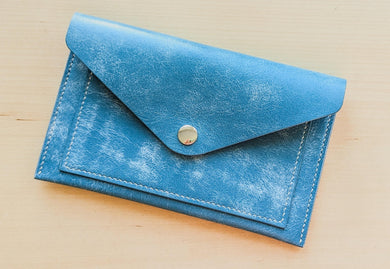 a textured sky blue small wallet